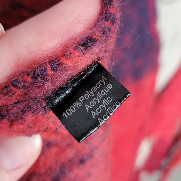 Unbranded Red & Navy Plaid Fringed Acrylic Knit Scarf - Picture 4 of 6